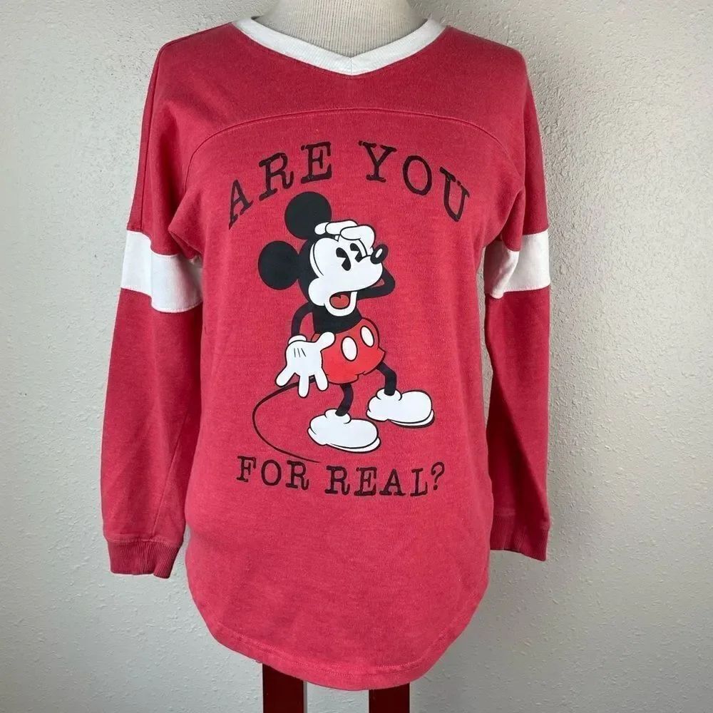 Disney Mickey Mouse Are You For Real Long Sleeve V-Neck T-Shirt Size 3-5 EUC